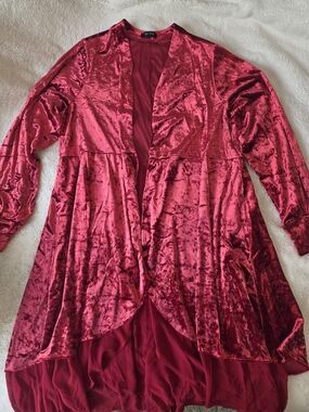 Torrid Red Solid Velvet Open Front Long Sleeve Cardigan Plus Size 1